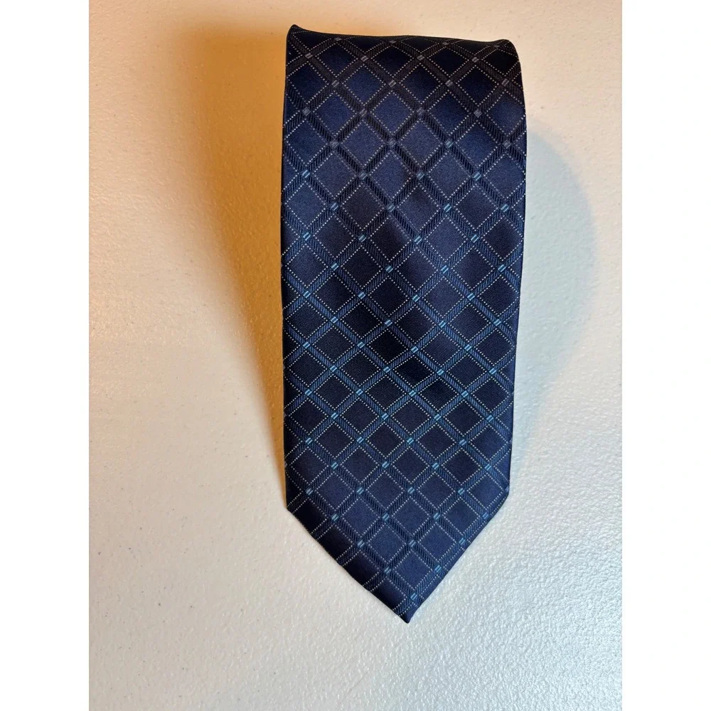 Nautica Mens Navy Blue Silk Diamond Pattern‎ Necktie Preowned